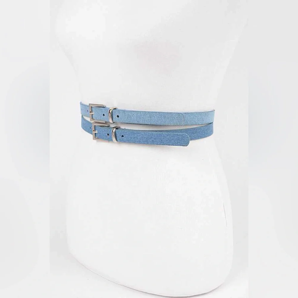 2PC Blue Denim Jean Skinny Statement Belt